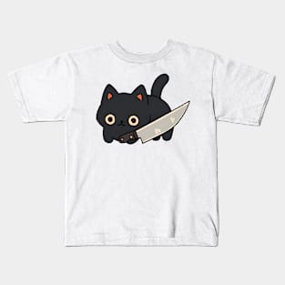 Cute Black Cat With Knife Kids T-Shirt